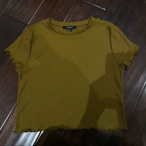 Olive Green Ribbed Lettuce Edge Crop Top